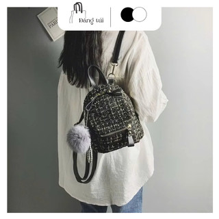  Balo nữ mini thời trang vải dạ kim tuyến kèm cục bông đi chơi đi học dễ thương BL029 