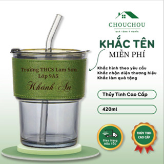 [Miễn Phí Khắc Tên] Cốc Thủy Tinh CHOUCHOU Gorgeous 420ml – Kèm Ống Hút & Bao Da | 6 Màu Sang Trọng