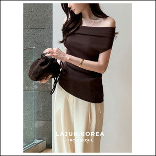 [LAJUN KOREA] Áo Len Hè Doll Trễ Vai / Lệch Vai Vạt Áo Chéo Co Giãn Tốt Thanh Lịch Tôn Dáng Hàn Quốc