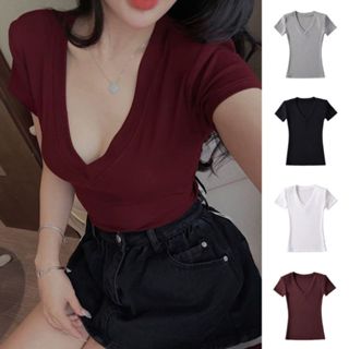   VẢI COTTON MỊN  ÁO Thun Cộc cổ tim tay ngắn ôm body hàng xịn tôn dáng nữ 20 tháng 05 shop MA 998 