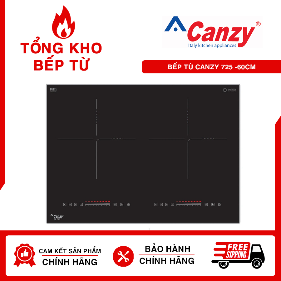 Bếp Từ Đôi CANZY CZ-725 - 60cm, INVERTER Tiết Kiệm Điện, BOOSTER Nấu Nhanh, Công Nghệ Sôi liu riu an