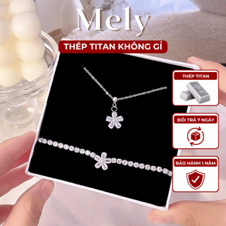 [KHÔNG ĐEN GỈ] Bộ trang sức bông tai dây chuyền cỏ bốn lá TITAN KHÔNG ĐEN GỈ 4 lá may mắn Mely TT82