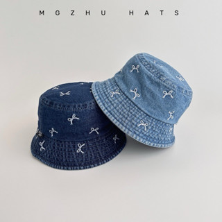 Mũ nón bucket bò jean mềm thêu nơ xinh xắn cho bé vòng đầu 48-52 cm