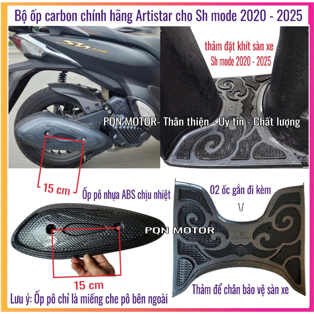 Bộ Ốp Trang Trí Sh Mode 2020- 2025 Vân Carbon Nhựa ABS Chính Hãng Artistar. Bộ Phụ Kiện Sh Mode 2025