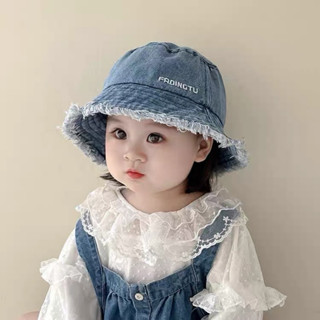 Mũ bucket tua rua chất jean mỏng nhẹ thêu chữ FADINGTU cho bé vòng đầu 48-52cm