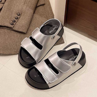  dép sandal quai hậu nữ sỏ ngón đế nâu phối trắng quai mềm cao cấp 