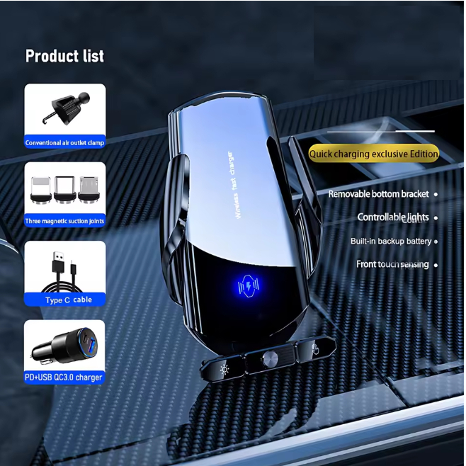 Sạc Điện Thoại Ô Tô 2in1 – Sạc Không Dây & Có Dây 120W