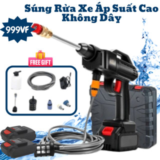 【Hàng Mới Máy Rửa Xe Không Dây 999VF – Súng Phun Áp Lực Cao Dùng Pin, Tặng Kèm 2 Pin Tiện Lợi