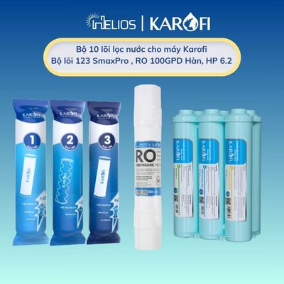 Combo 10 lõi lọc nước Karofi (123 Smax Pro, RO 100GPD Hàn Quốc, cụm HP 6.2) dùng cho máy KAQ-X60, KAD-N69,....