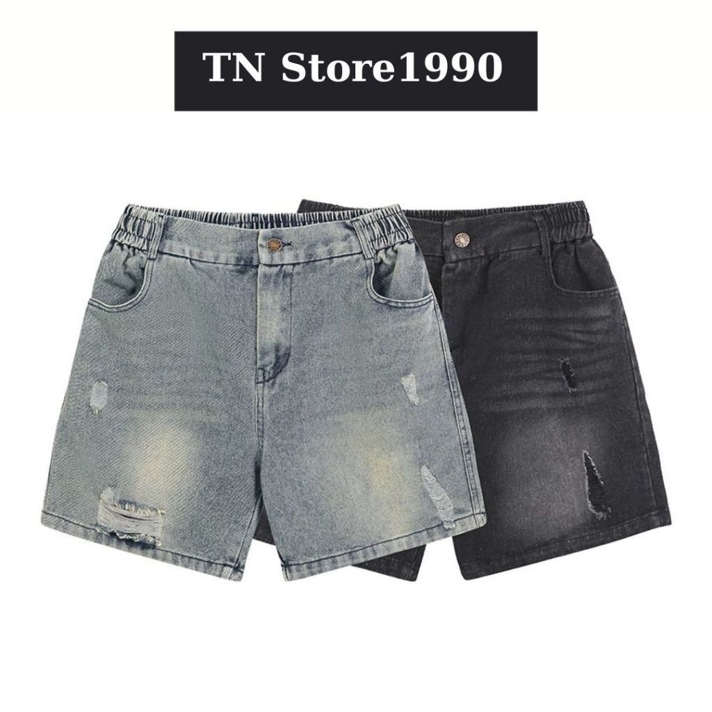 Quần Short Jean Nam Năng Động Kiểu Rách Cạp Khuy Lưng Chun Vải Jean Mềm Co Giãn Nhẹ - Q07