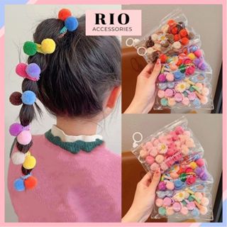Túi 20 nơ buộc tóc/dây cột tóc pom pom co giãn đàn hồi nhiều màu siêu xinh cho bé gái SPP