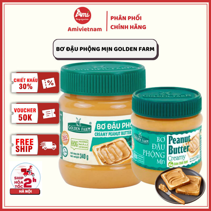 Bơ đậu phộng mịn Golden Farm 340g, 510g- Bơ đậu phộng Golden Farm