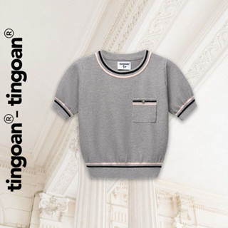 TINGOAN® - Áo len xù cổ tròn túi zúm ngực dáng lửng có 2 line viền áo xám MIMI TOP/GR phiên bản mới tháng 2.2025