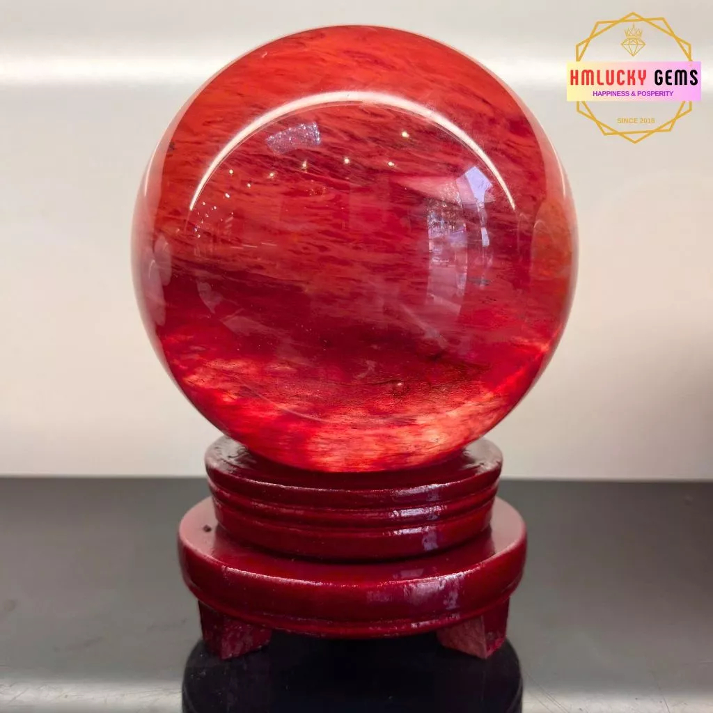 (Size đại)Bi Cầu Đá Obsidian Đỏ,Quả Cầu Phong Thủy Đá Núi Lửa Obsidian Đỏ,Nhiều Kích Cỡ(Tặng Đế Gỗ)