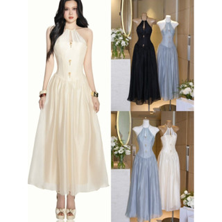 [MMUSE STORE] VIDEO - Đầm maxi tơ cổ yếm dáng dài đính charm sang trọng