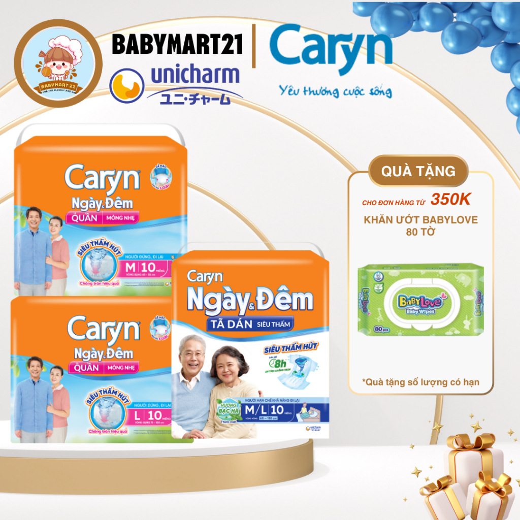 Tã dán/Tã quần Caryn Ngày và Đêm M/L 10- gói 10 miếng siêu tiết kiệm