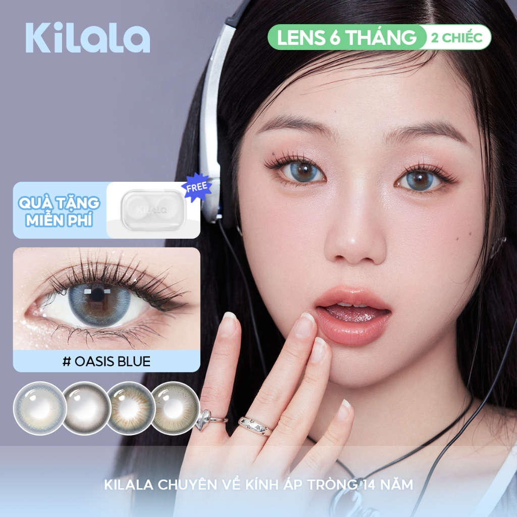 Kính áp tròng Kilala màu nâu Panda Grey/Mist Brown /Oasis Blue/DIA  lens cận 6 tháng có độ (0-7) 1 c