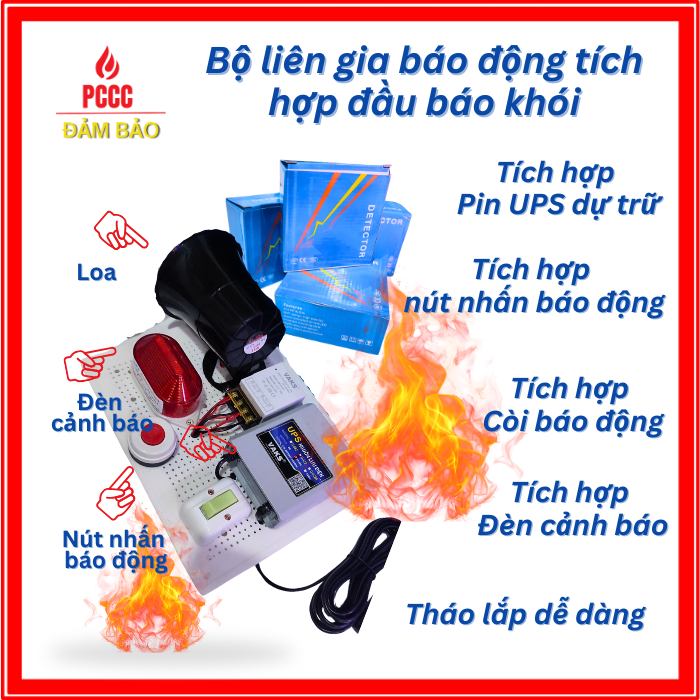 Bộ liên gia báo động tích hợp đầu báo khói có pin dự trữ