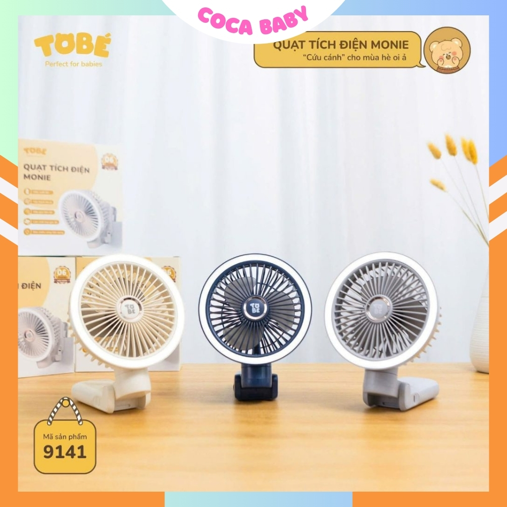 Quạt kẹp tích điện mini Monie hãng TOBÉ pin 7200 mah bảo hành 12 tháng