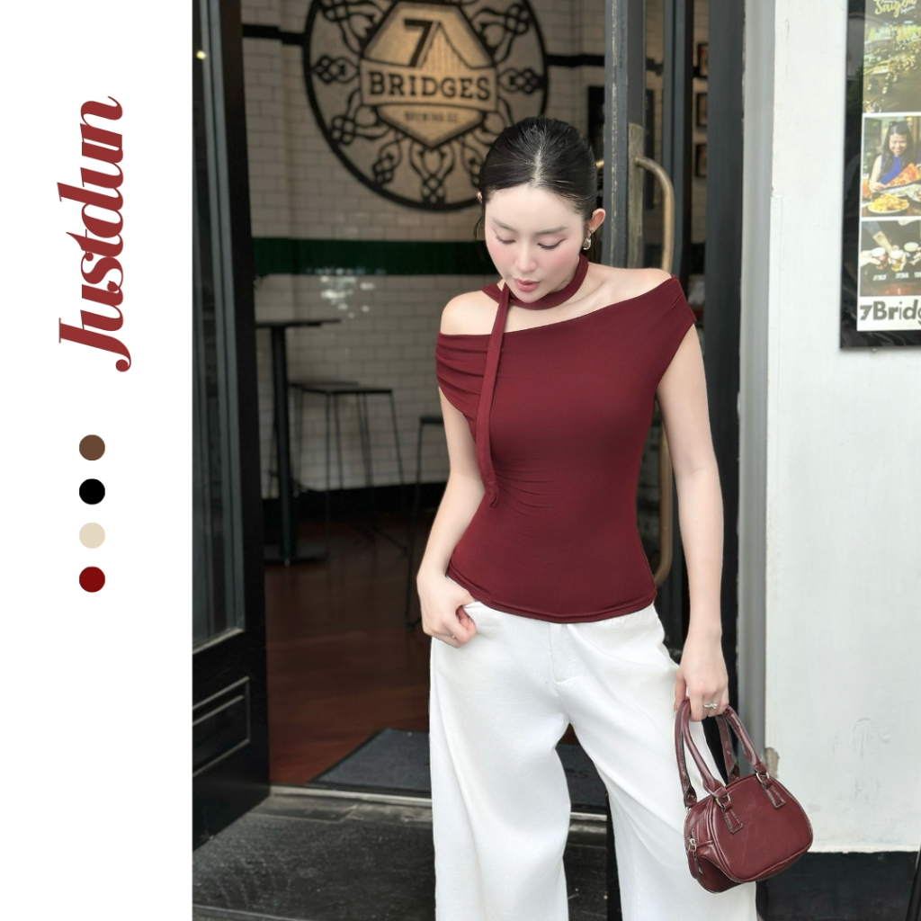 [Tặng Dây] Áo Trễ Vai Nữ JUSTDUN Z24 – Chất Cotton Mềm Mịn, Co Giãn Nhẹ, Form Ôm Đẹp, Tôn Dáng