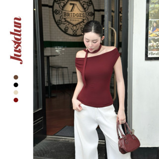 [Tặng dây] Áo trễ vai Justdun nữ tay ngắn thun cotton mềm mịn Z24
