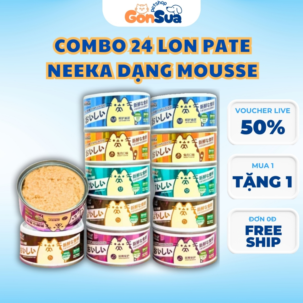 [Combo 24 lon] Pate Mèo Neeka Dạng Mousse Lon 85g, Pate Neeka Mèo Dạng Đặc