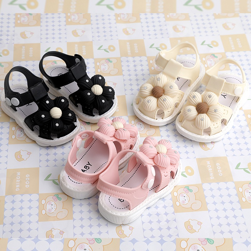 Dép Quai Hậu Cho Bé Gái Tập Đi Chống Trơn Trượt 1-3 Tuổi Hoa Cúc Mới DE12 del