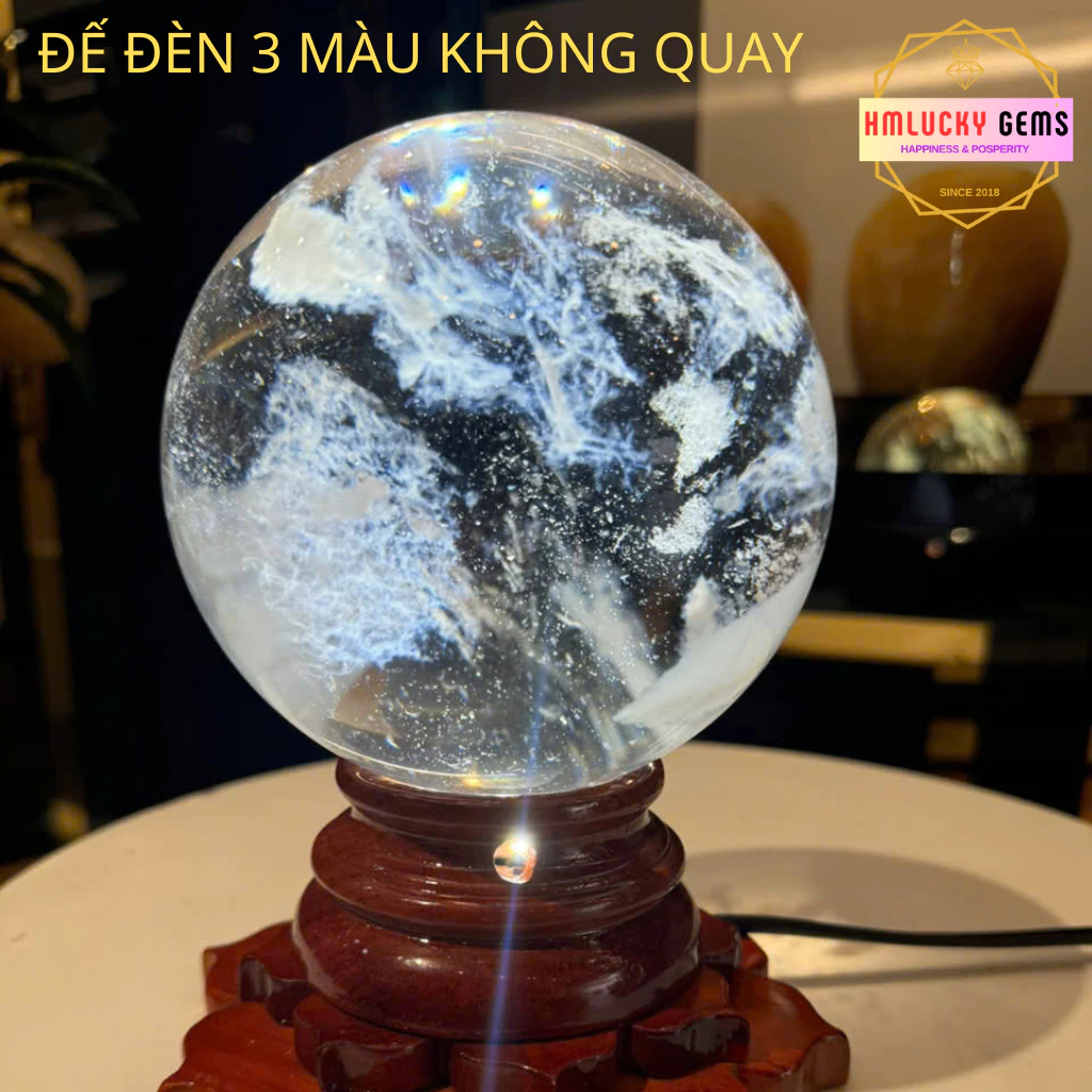 Quả Cầu Phong Thủy Đá Obsidian Trắng, Bi Cầu Đá Núi Lửa Obsidian, Nhiều Kích Cỡ (Tặng Kèm Đế Gỗ)