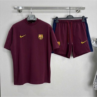 Bộ Đồ Nam Cộc Tay CLB Barcelona da cá thêu logo hình CLB bên áo boy phố