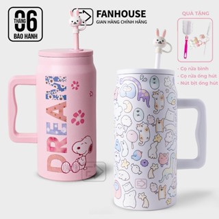 Ly giữ nhiệt Snoopy 1500ml cốc nước giữ nhiệt thể thao inox 304 Fan House tặng nút bịt ống hút