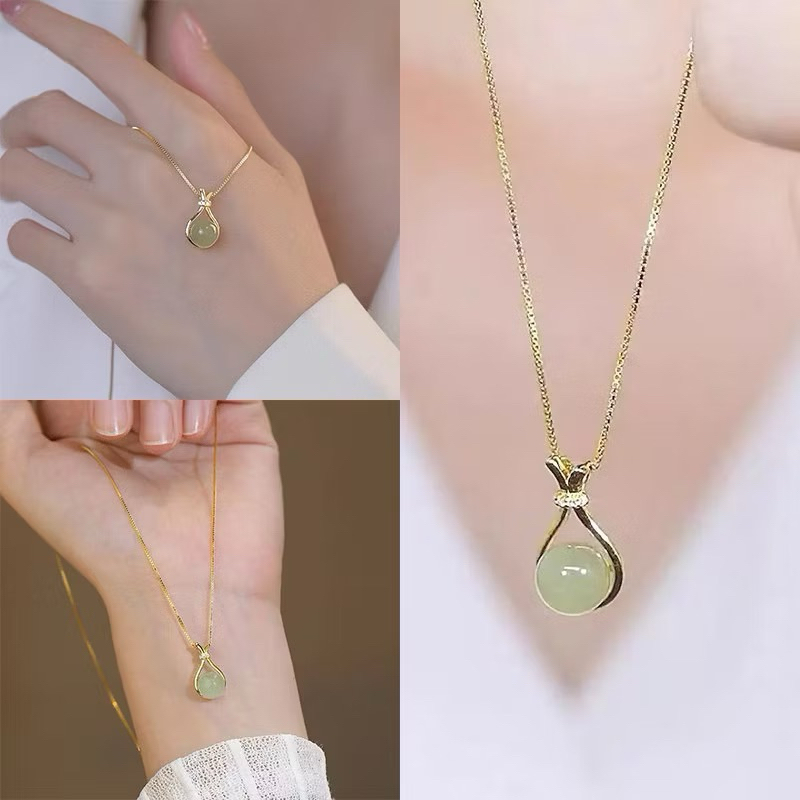 Vòng Cổ Ngọc Hetian Vàng 18K Kim Loại Không Mòn Thời Trang Nữ Phụ Kiện Trang Sức