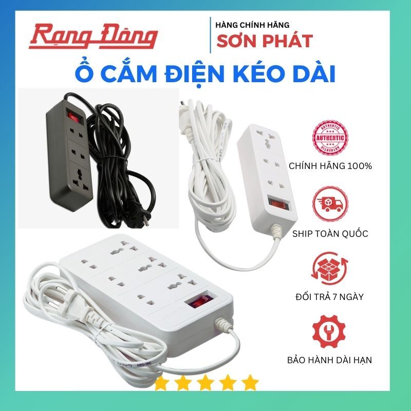 Ổ cắm điện kéo dài 2500W Rạng Đông - An toàn, tiện lợi, ngắt khi quá tải , Model: OC05 và OC06