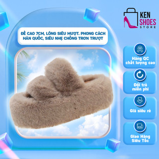Dép lông đế cao 7cm quai ngang chéo loại đẹp lông mềm mã mới năm 2025