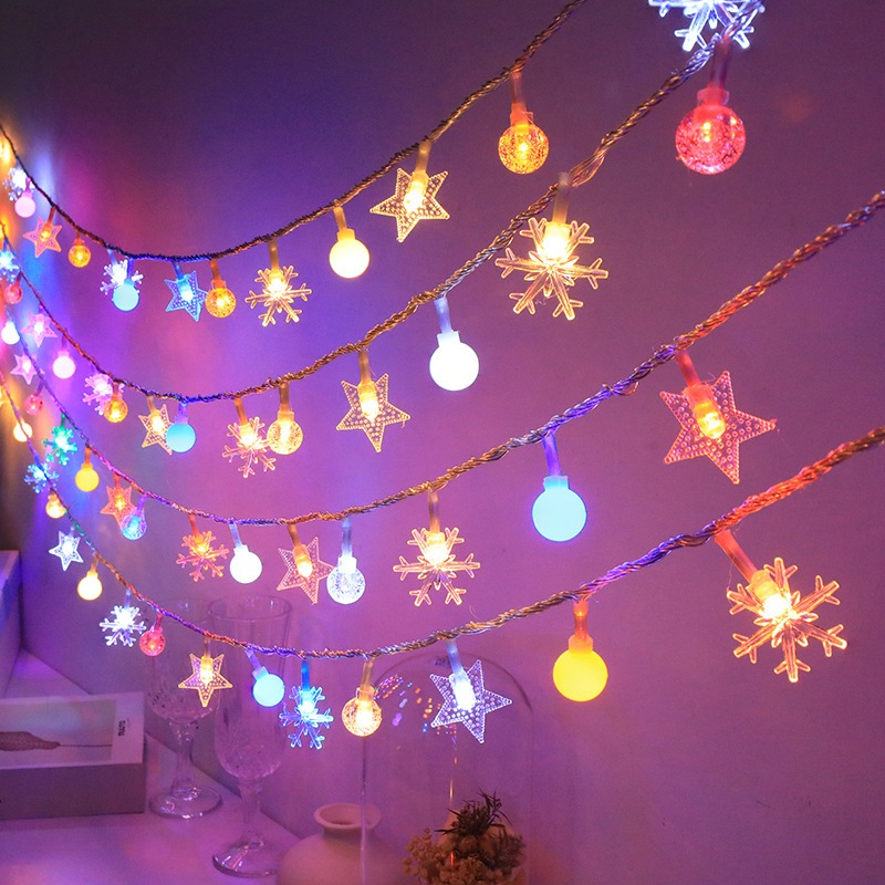 DÂY ĐÈN LED TRANG TRÍ MIX ngôi sao, sao tuyết, bi bọt nhiều mẫu decor phòng ngủ xinh xắn