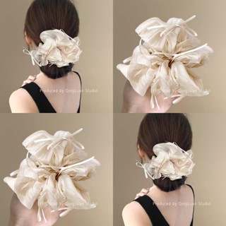 Dây buộc tóc ren đính nơ voan cho nữ, dây buộc tóc mùa xuân hè phong cách ba lê xinh xắn cho nữ