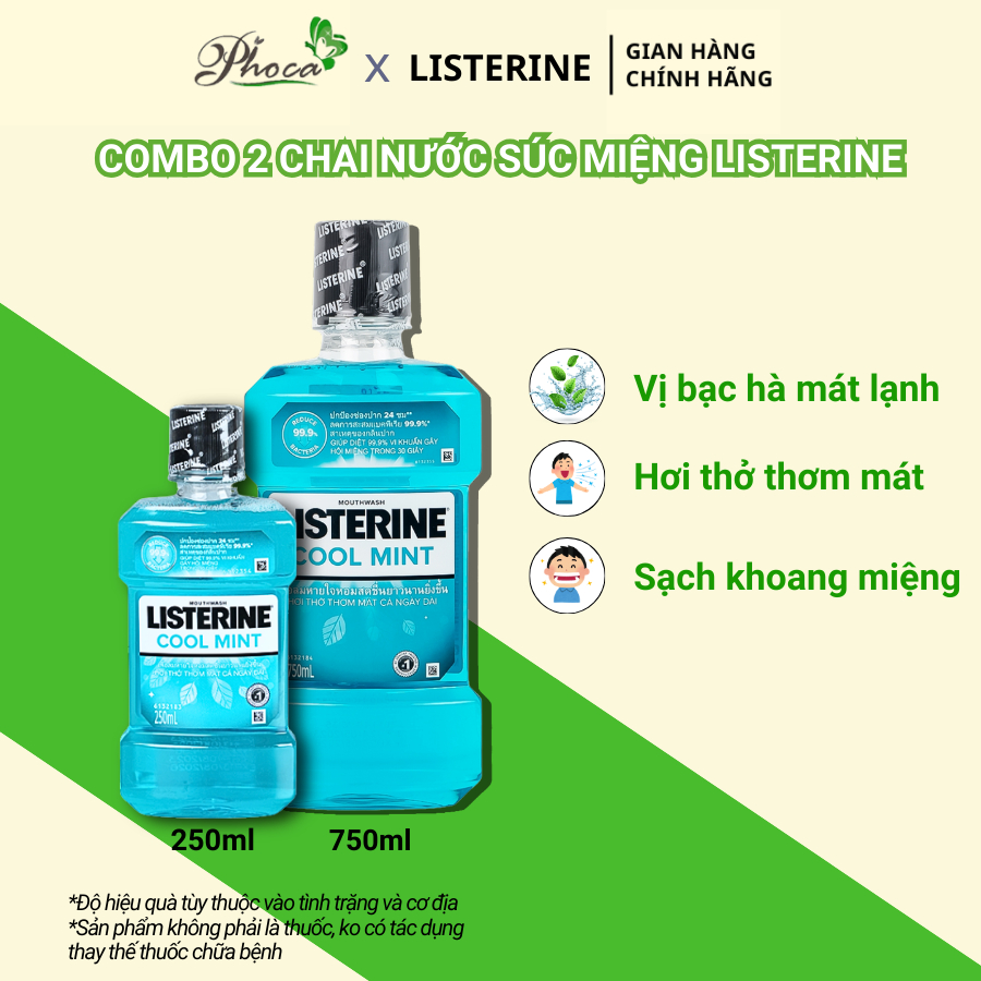 Nước Súc Miệng Listerine COOL MINT Giúp Hơi thở thơm mát, hỗ trợ ngừa vi khuẩn, hương bạc hà  750ml