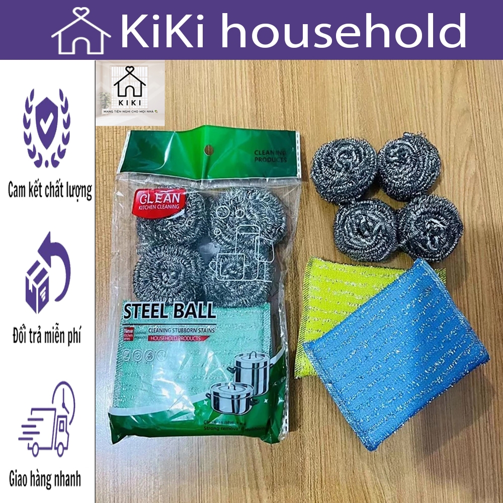 Set Bùi Nhùi Cọ Xoong Kèm 2 Miếng Bọt Mềm Cọ Rửa Xoong Nồi Tiện Lợi , Set Miếng Bùi Nhùi Cọ Rửa Bát