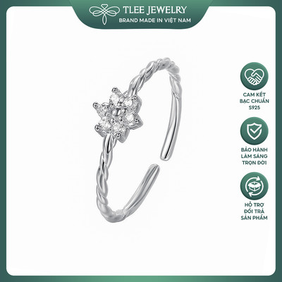 Nhẫn bạc nữ TLEE freesize bông tuyết đính đá thân viền xoắn TLEE JEWELRY A0377