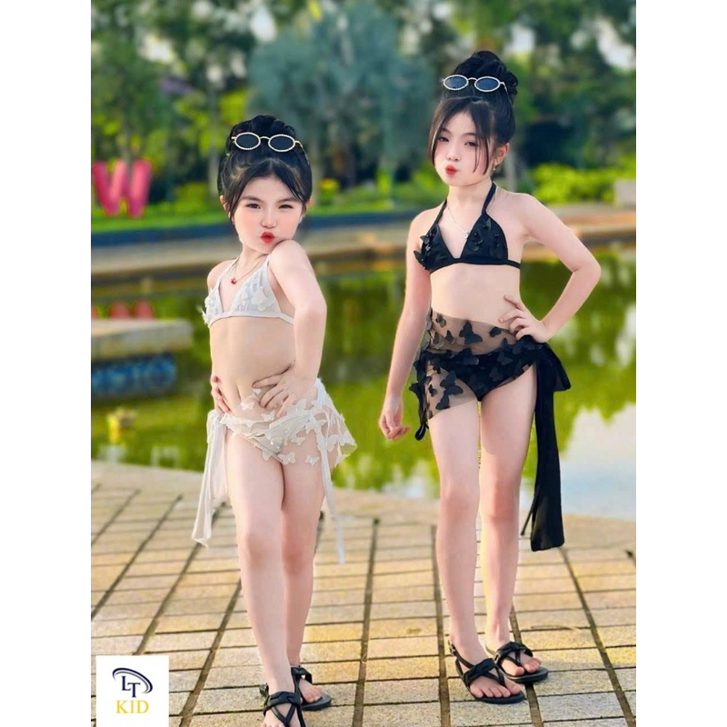 Bikini bé gái, Bộ bơi 2 mảnh kèm khăn cho bé gái