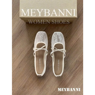 Giày Búp Bê Mũi Vuông MEYBANNI Độn Đế Trong 3cm Ren Hoa Quai Thắt Nơ - C530