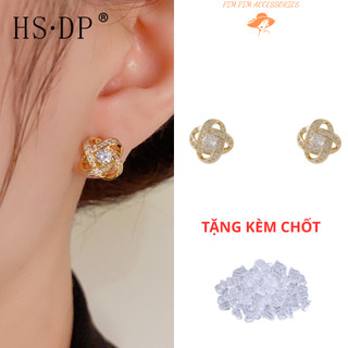  Bông Tai Nữ Mạ Vàng Kiểu Nút Thắt Đính Đá Chuôi Bạc S925 Xinh Xắn Cá Tính 