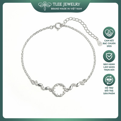 Lắc tay bạc nữ TLEE mặt tròn nạm đá hình lá Circle Leaf huyền thoại biển xanh TLEE JEWELRY LT0384