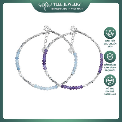 Lắc tay bạc nữ TLEE hạt vỡ mix hạt đá thạch anh đa giác TLEE JEWELRY LT0386