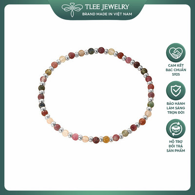 Lắc tay bạc nữ TLEE bi bạc tròn mix hạt đá tourmaline nhiều màu đẹp tự nhiên hợp mệnh TLEE JEWELRY LT0389