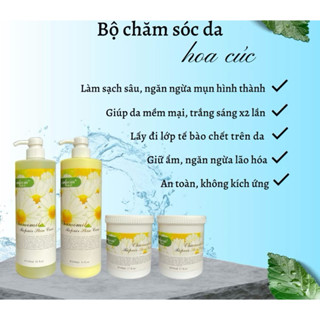BỘ CHĂM SÓC DA HOA CÚC Kem Massage Da Mặt, Tẩy Da Chết, Sữa Rửa Mặt, Nước Hoa Hồng Hoa Cúc SPA