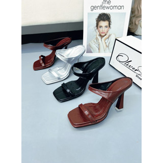 Sandal giày cao gót nữ dây mảnh quai ngang, mũi vuông gót nhọn cao 9cm si nhăn mềm - NP SHOES