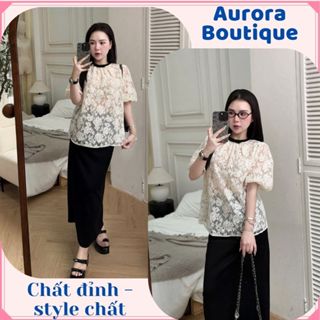 Set đồ nữ áo ren cổ tròn đính nơ tay phồng mix chân váy dài đuôi cá cạp chun, đồ bộ nữ nhẹ nhàng tiểu thư HCOM26055