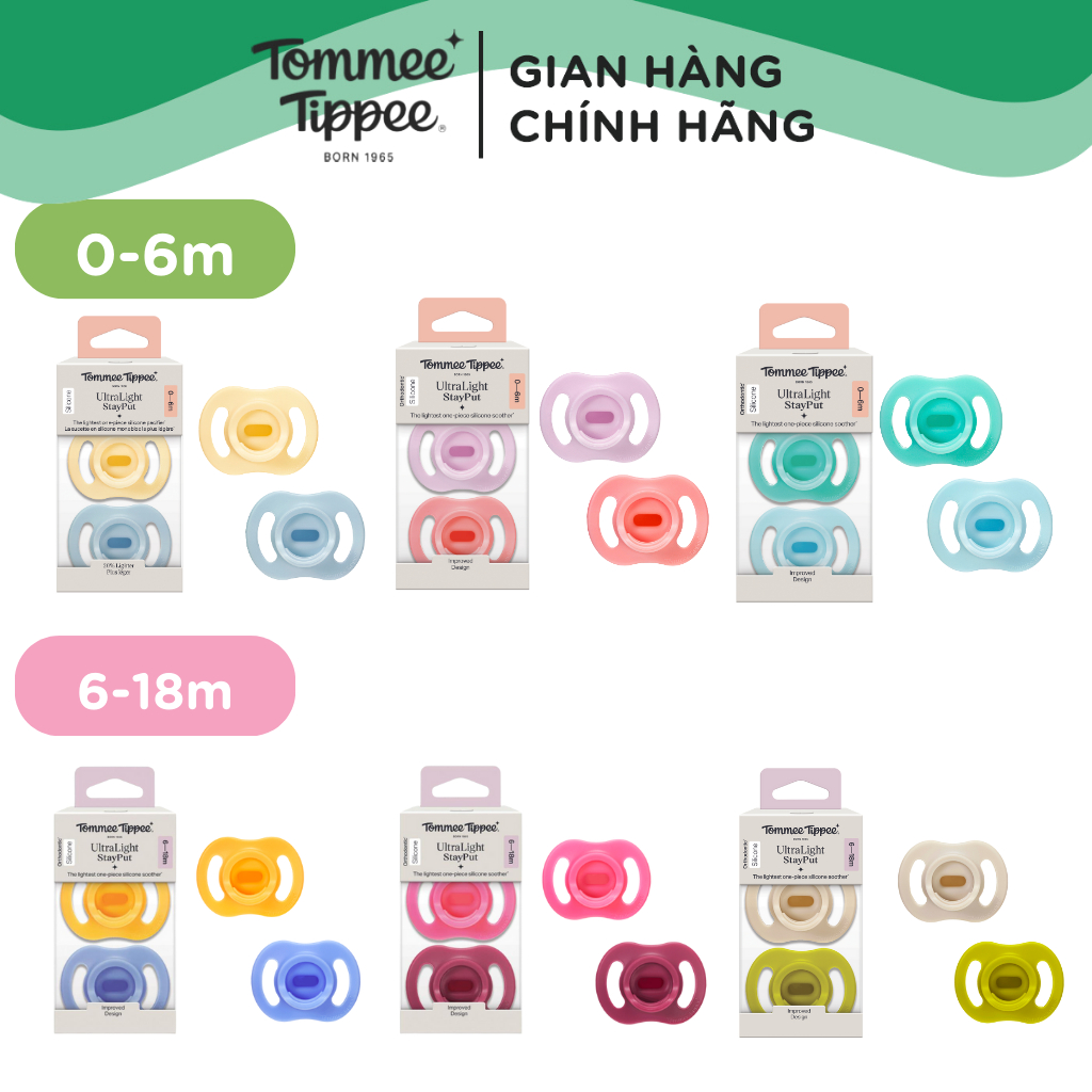 Ty Ngậm Silicon Siêu Nhẹ Tommee Tippee Ultra Light Cho Bé 0-6, 6-18 tháng