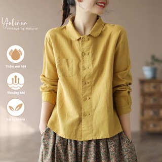  Sơ mi nữ dài tay cổ bâu sen 2 hàng nút linen cotton cao cấp mềm mát thiết kế thanh lịch ASM05 