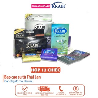 Bao cao su Krabi - bcs gân gai siêu mỏng, kéo dài thời gian bôi trơn, 49mm đôn dên- Hộp 12c condom